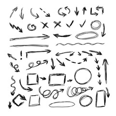 Wall Mural - Vector Infographic Elements Collection, Scribble Lines, Hand Drawn Arrows, Circles and Square Frames Isolated on White Background.