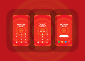 Wall Mural - Phone Pin Lock Set on Smartphone with Security User Interface User Experience UI Vector Illustration