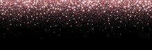 Rose Gold Glitter Partickles Isolated On Black Background. Pink Backdrop Shimmer Effect For Birthday Cards, Wedding Invitations, Valentine's Day Templates Etc. Falling Sparkling Confetti.