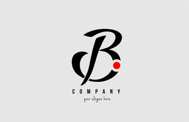 b black and white alphabet letter with red circle for company logo icon design