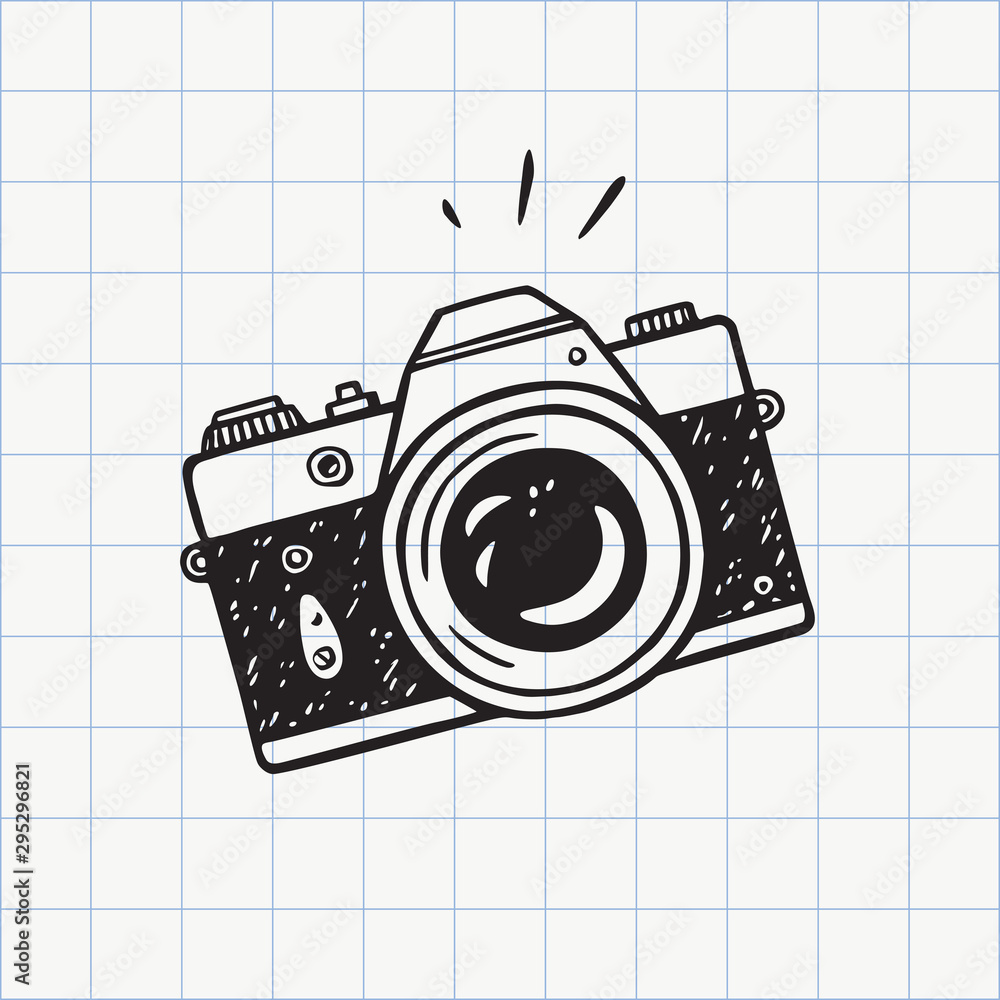 Photo camera doodle icon. Hand drawn sketch in vector - obrazy, fototapety, plakaty 