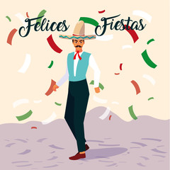 Sticker - felices fiestas label with man with mexican typical costume