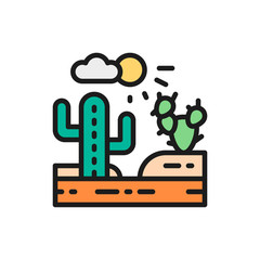 Sticker - Country landscape, desert flat color line icon.