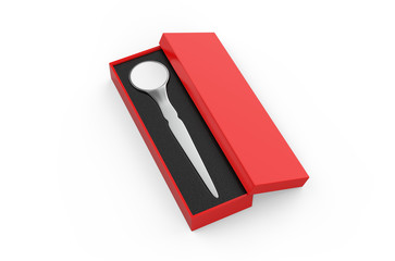 Letter opener with box, mock up template on isolated white background, 3d illustration