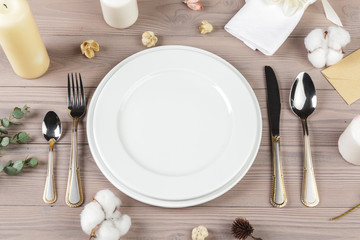 Beautiful rustic table setting on wooden table