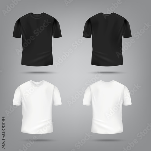 Fotografía Black and white male t-shirt mockup set from front and rear view