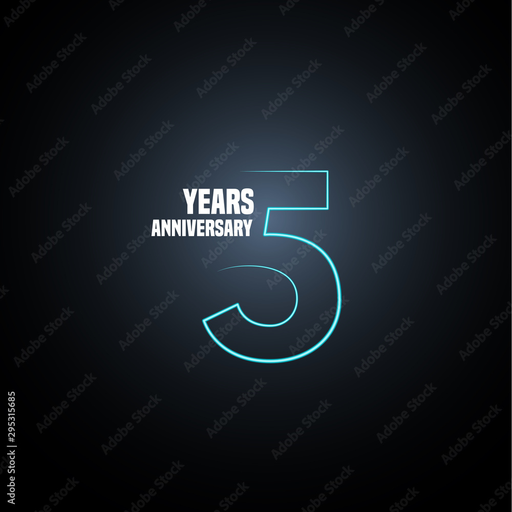 5 years anniversary vector logo, icon. Graphic design element with neon number - obrazy, fototapety, plakaty 