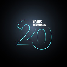 20 Years Anniversary Vector Logo, Icon. Graphic Design Element With Neon Number