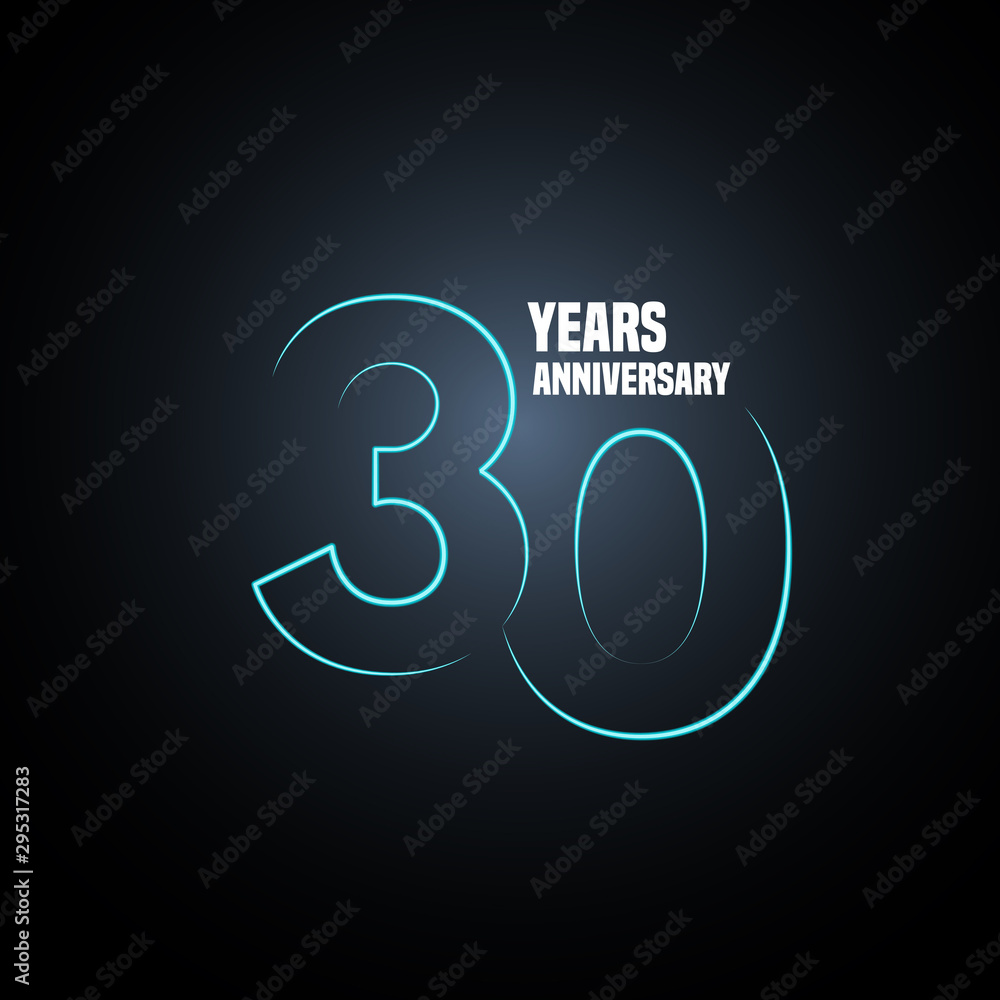 30 years anniversary vector logo, icon. Graphic design element with neon number - obrazy, fototapety, plakaty 