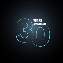 30 Years Anniversary Vector Logo, Icon. Graphic Design Element With Neon Number