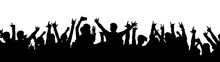 Black Music Fan Crowd Silhouette - Cartoon People Cheering At Rock Concert