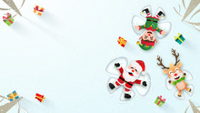 Origami Paper Art Of Santa Claus Laying On The Snow And Make A Snow Angel, Merry Christmas And Happy New Year