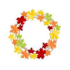 Wall Mural - Autumn leaves circle frame on white background