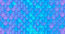 Holographic Mermaid Scale Tail Seamless In Blue Color Vector Illustration. Postcard Symmetric Aqua Symbol. Card With Abstract Shiny Pattern With Gradient