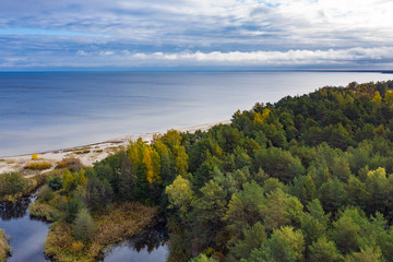 Coast of gulf of Riga, Baltic sea in still autumn day.