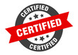 certified sign. certified black-red round ribbon sticker