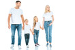 © LIGHTFIELD STUDIOS - happy parents holding hands with cheerful kids on white