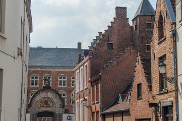 Vintage street in Bruges Belgium.Europe landscape panorama old town.