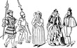 Tudor Costumes, typical dress of the age. History of England 1883 - antique vintage woodcut artwork illustration