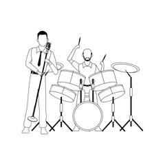 Poster - singer and musician playing drums set, flat design