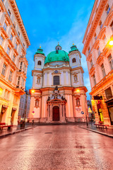 Wall Mural - Vienna, Austria: Night view of the St. Peter Church, Peterskirche, a Baroque Roman Catholic parish church