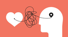 From Heart To Head. Distorted Path From Soul To Brain. Psychology Concept About Yourself Listening For Your Psychology Therapy Blog Article Image Or Post. Minimalistic Vector Illustration.