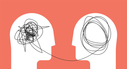 two humans head silhouette psycho therapy concept. therapist and patient. vector illustration for ps
