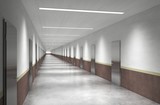 Fototapeta Perspektywa 3d - Long corridor with doors, interior visualization