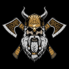 Viking Skull Illustration On Black Background