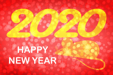 Poster - Happy 2020 new year red colour banner for holidays flyers, greetings and invitations, christmas themed congratulations and cards.