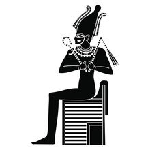 Ancient Egyptian God Osiris Sitting On Throne. Black And White Silhouette. Isolated Vector Illustration.