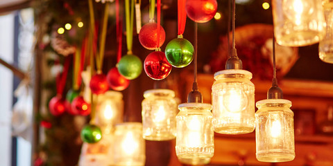 Colorful Christmas decorations on a Parisian Christmas market