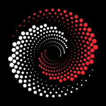 Ying And Yang Symbol Degign With Dotted Halftone In White And Red Points On Black Background