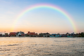 Blue sky and clouds with rainbows