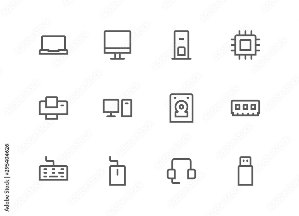 Vector de Stock Computer icons set inline style designed with grid and ...