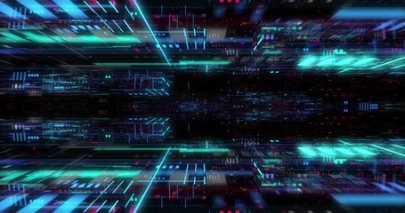 Wall Mural - seamless loop of abstract futuristic technological background, floating circuits, charts, digits ele