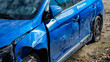 Blue car crash damage