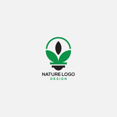 Ecology bulb lamp with leaf logo. Energy saving lamp symbol, icon template - vector