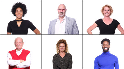 Group of people in front of a white background