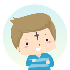 Canvas Print - Kid Boy Ash Wednesday Forehead Illustration