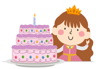 Canvas Print - Kid Girl Princess Cake Illustration