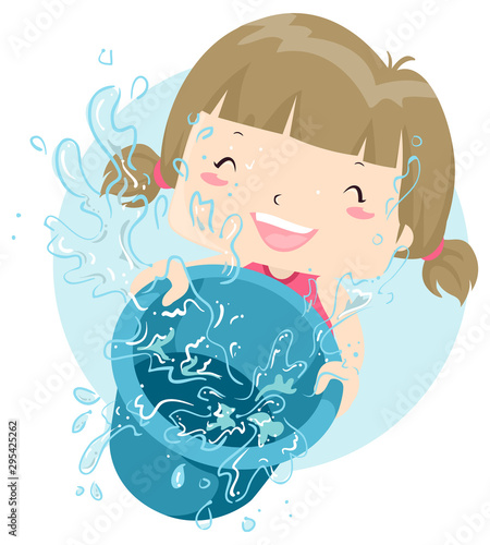 Kid Girl Play Water Pail Illustration