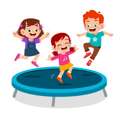 Poster - happy cute kid smile jump on trampoline