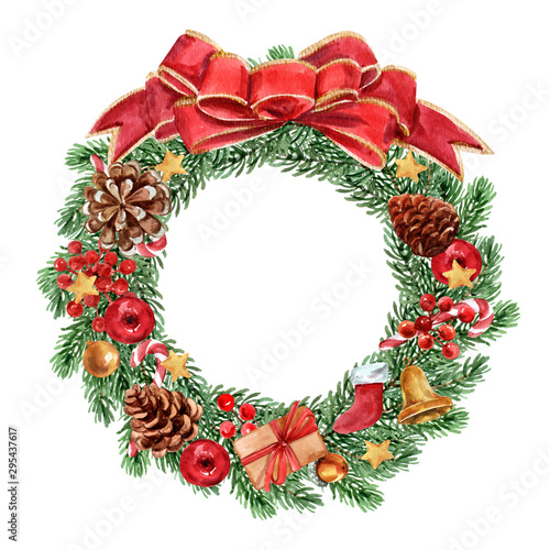 christmas wreath with ribbon and bow