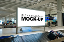 Mock Up Large Blank Horizontal Billboard At Baggage Claim Point