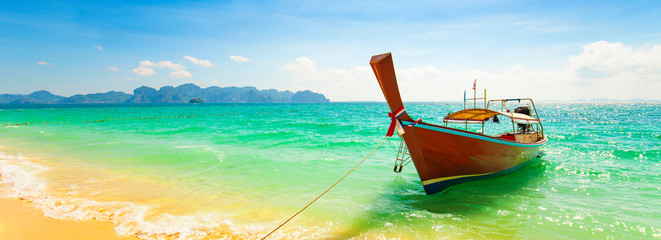 Amazing landscape with long tail boat in Thailand