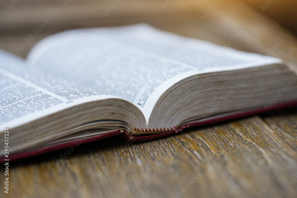 Scripture Wood Background Open bible on wood background Stock Photo | Adobe Stock