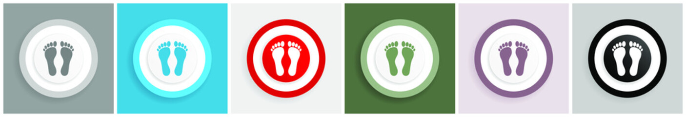 Poster - Foot icon set, colorful flat design vector illustrations in 6 options for web design and mobile applications