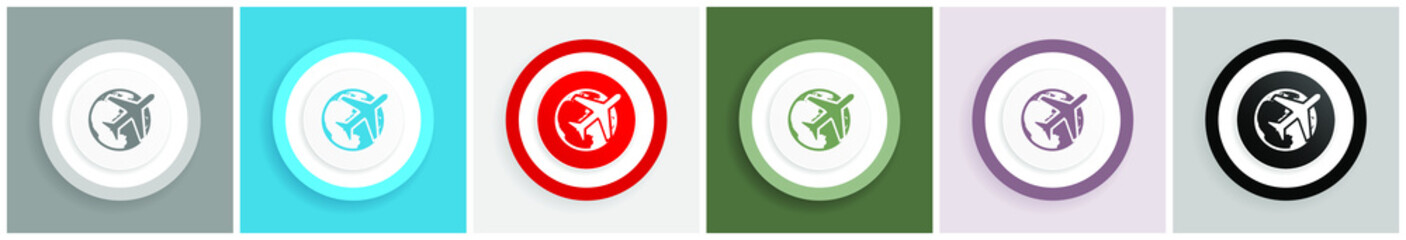 Aufkleber - Travel icon set, colorful flat design vector illustrations in 6 options for web design and mobile applications