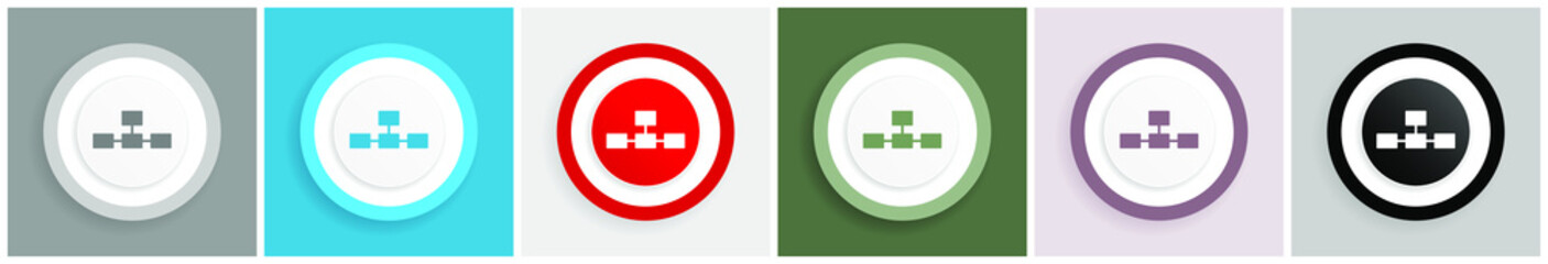 Fototapete - Database icon set, colorful flat design vector illustrations in 6 options for web design and mobile applications